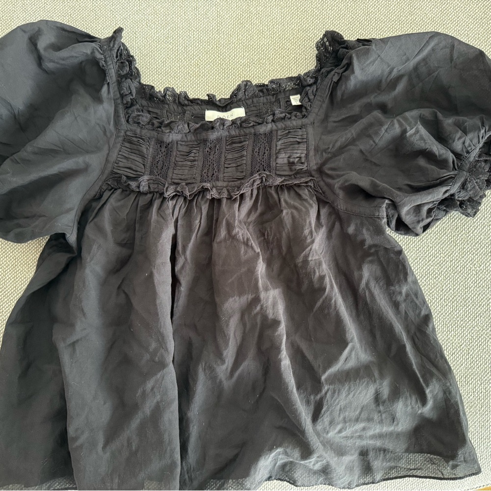 Doen Black Ruffled Frances Blouse
